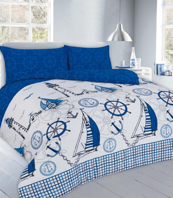 Sailboats Nautical Duvet Cover Set Fully Reversible Bedding Blue - King