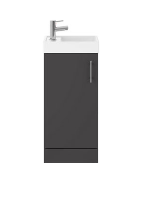 Saint Cloakroom Floor Standing 1 Door Vanity Unit with Basin, 400mm - Gloss Grey - Balterley