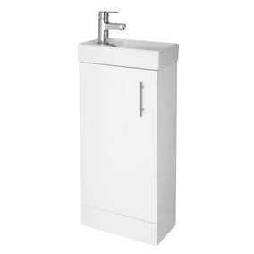 Saint Cloakroom Floor Standing 1 Door Vanity Unit with Basin, 400mm - Gloss White - Balterley