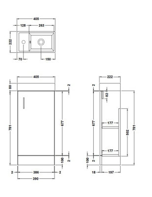 Saint Cloakroom Floor Standing 1 Door Vanity Unit with Basin, 400mm - Woodgrain Charcoal Black - Balterley