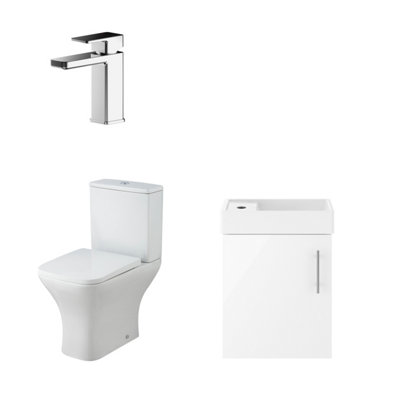 Saint Cloakroom Set - Wall Hung Vanity Basin Unit, Toilet Pan, Cistern, Seat & Mini Basin Tap - Gloss White/Chrome - Balterley