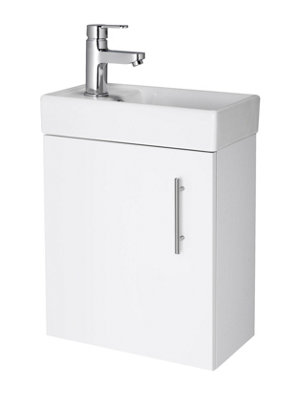 Saint Cloakroom Wall Hung 1 Door Vanity Unit with Basin, 400mm - Gloss White - Balterley