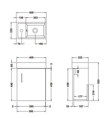 Saint Cloakroom Wall Hung 1 Door Vanity Unit with Basin, 400mm - Woodgrain Anthracite - Balterley
