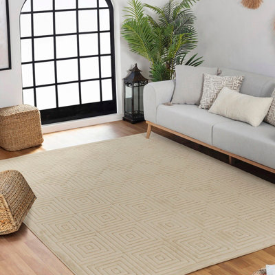 SAKURA In- & Outdoor 3D High & Low Pile Textured Beige Area Rug 160 x 220 cm