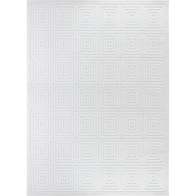 SAKURA In- & Outdoor 3D High & Low Pile Textured White Area Rug 120 x 170 cm