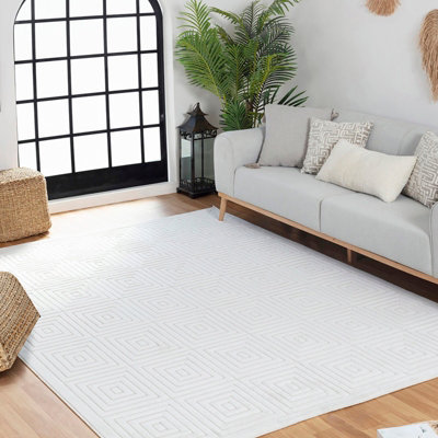 SAKURA In- & Outdoor 3D High & Low Pile Textured White Area Rug 120 x 170 cm
