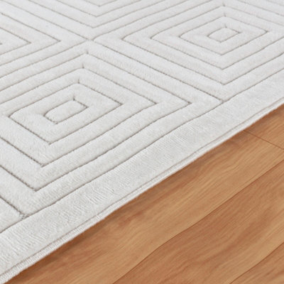 SAKURA In- & Outdoor 3D High & Low Pile Textured White Area Rug 120 x 170 cm