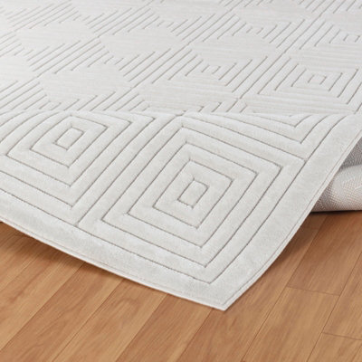 SAKURA In- & Outdoor 3D High & Low Pile Textured White Area Rug 120 x 170 cm