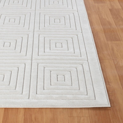 SAKURA In- & Outdoor 3D High & Low Pile Textured White Area Rug 120 x 170 cm