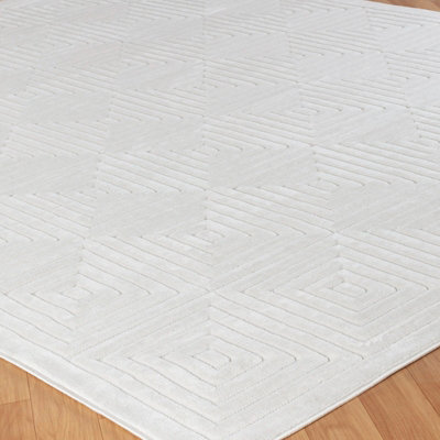 SAKURA In- & Outdoor 3D High & Low Pile Textured White Area Rug 120 x 170 cm