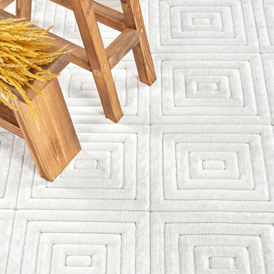 SAKURA In- & Outdoor 3D High & Low Pile Textured White Area Rug 120 x 170 cm