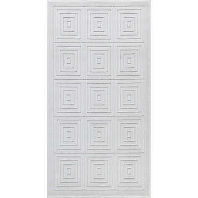 SAKURA In- & Outdoor 3D High & Low Pile Textured White Area Rug 80 x 150 cm