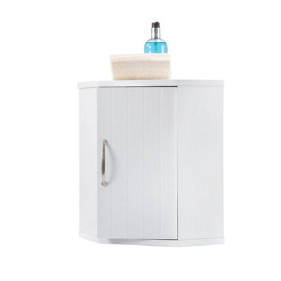 Salcombe White Wooden Bathroom Corner Cabinet Wall mounted Storage Cupboard