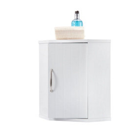 Salcombe White Wooden Bathroom Corner Cabinet, Wall-mounted Storage Cupboard