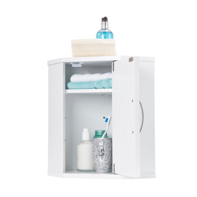 Small white corner store cabinet for bathroom