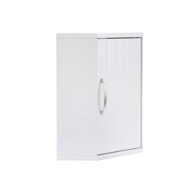 Salcombe White Wooden Bathroom Corner Cabinet, Wall-mounted Storage Cupboard