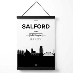 Salford Black and White City Skyline Medium Poster with Black Hanger
