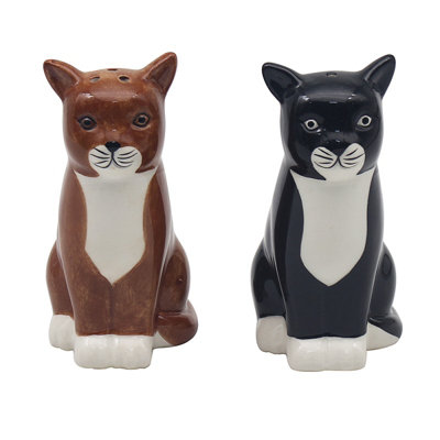 Salt & Pepper Set Cat Shape Shaker Pots Animal Farm Theme Ceramic Novelty Gift