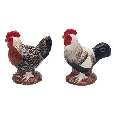 Salt & Pepper Set Cockerel Hen Chicken Shape Shaker Pots Animal Ceramic Gift