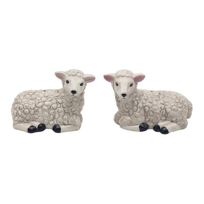 Salt & Pepper Set Sheep Shape Shaker Pots Animal Farm Theme Ceramic Novelty Gift