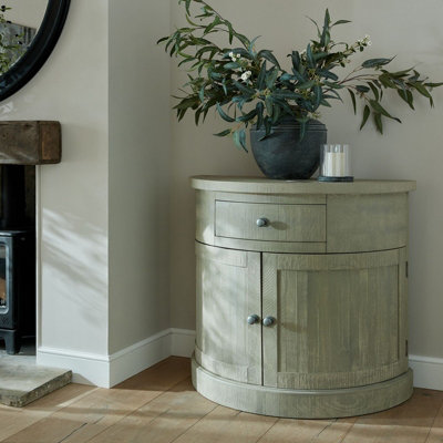 Saltaire Collection Half Moon 2 Door Cupboard With Drawer - Pine - L48 x W96 x H86 cm - Grey - 6