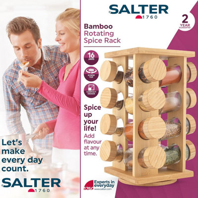 Salter BW12777EU7 Bamboo Spice Rack Rotating Rack, 16 Jars Included ...