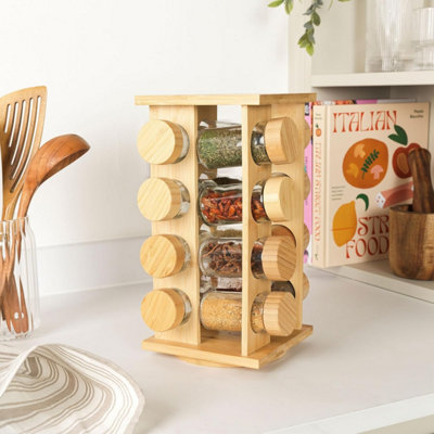 Salter BW12777EU7 Bamboo Spice Rack Rotating Rack, 16 Jars Included ...