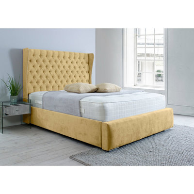 Salva Plush Bed Frame With Winged Headboard - Beige