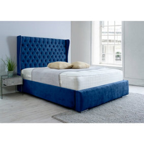 Salva Plush Bed Frame With Winged Headboard - Blue