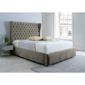 Salva Plush Bed Frame With Winged Headboard - Grey