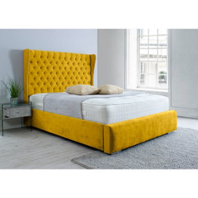 Salva Plush Bed Frame With Winged Headboard - Mustard Gold