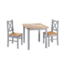 Salvador Tile Top Dining Set 2 Chairs Slate Grey Dist Waxed Pine