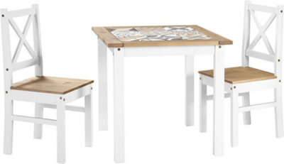 Children's table and 2 deals chairs white pine