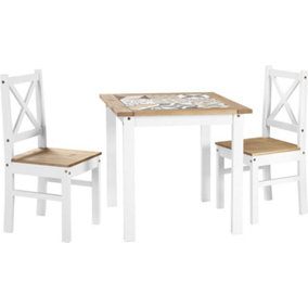 Salvador Tile Top Dining Set 2 Chairs White Distressed Waxed Pine
