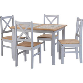 Salvador Tile Top Dining Set 4 Chairs Grey and Waxed Pine