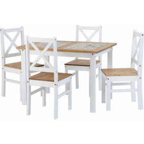 Salvador Tile Top Dining Set with 4 Chairs White and Distressed Waxed Pine