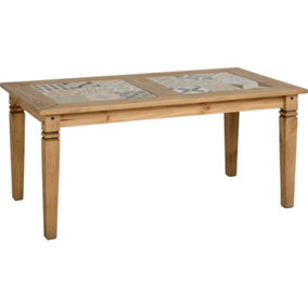 Salvador Tile Top Dining Table Distressed Waxed Pine