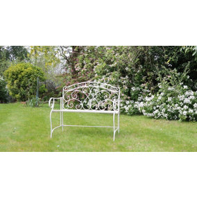 Salvora French Style Folding Metal Garden Bench,Antique White