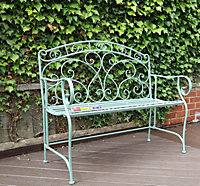 Salvora French Style Folding Metal Garden Bench,Distressed Sage Green