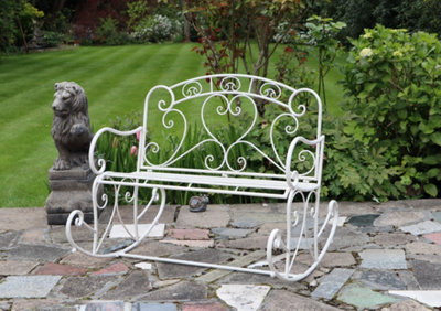 Salvora Outdoor Metal Rocking Chair/Garden Bench,Distressed White