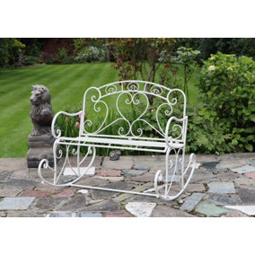 Salvora Outdoor Metal Rocking Chair/Garden Bench,Distressed White