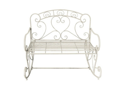 Salvora Outdoor Metal Rocking Chair/Garden Bench,Distressed White