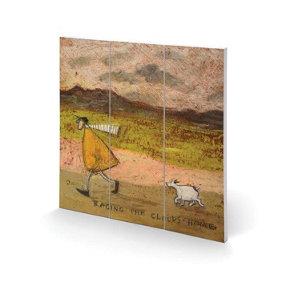 Sam Toft Racing The Clouds Home Wood Square Plaque Brown/Green (30cm x 30cm)