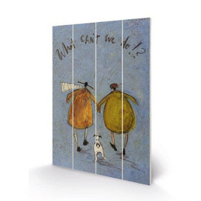 Sam Toft What Cant We Do Wood Small Plaque Blue/Yellow/Green (59cm x 40cm)