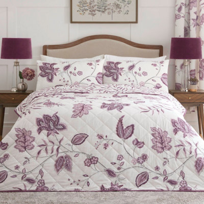 Samira Large Floral Print Plum Quited Bedspread