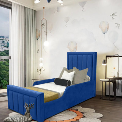 Sammy Bed Gaslift Ottoman Plush Velvet with Safety Siderails- Blue ...