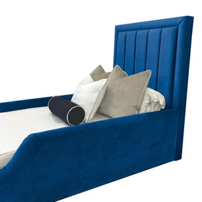 Sammy Bed Gaslift Ottoman Plush Velvet with Safety Siderails- Blue