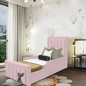 Sammy Bed Gaslift Ottoman Plush Velvet with Safety Siderails- Pink