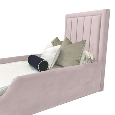 Sammy Kids Bed Plush Velvet with Safety Siderails- Pink