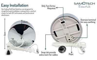 SAMOTECH Essentials 6A 2 way Chrome Pull cord switch - 3